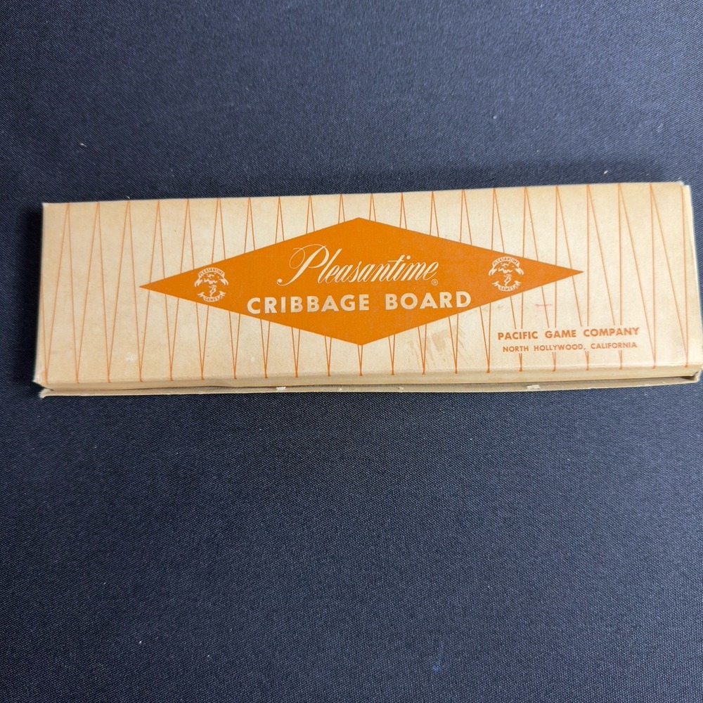 1950's Vintage Pleasantime Wooden Cribbage Board #705 4 Pins Original Box